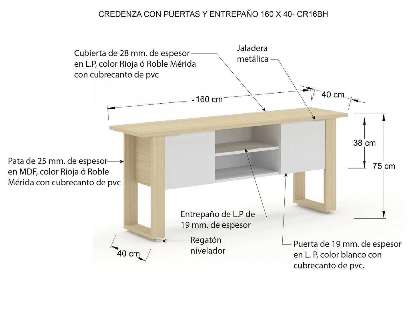 Credenza Ejecutiva Bohom con Cubierta en Color + Puertas y Estantes