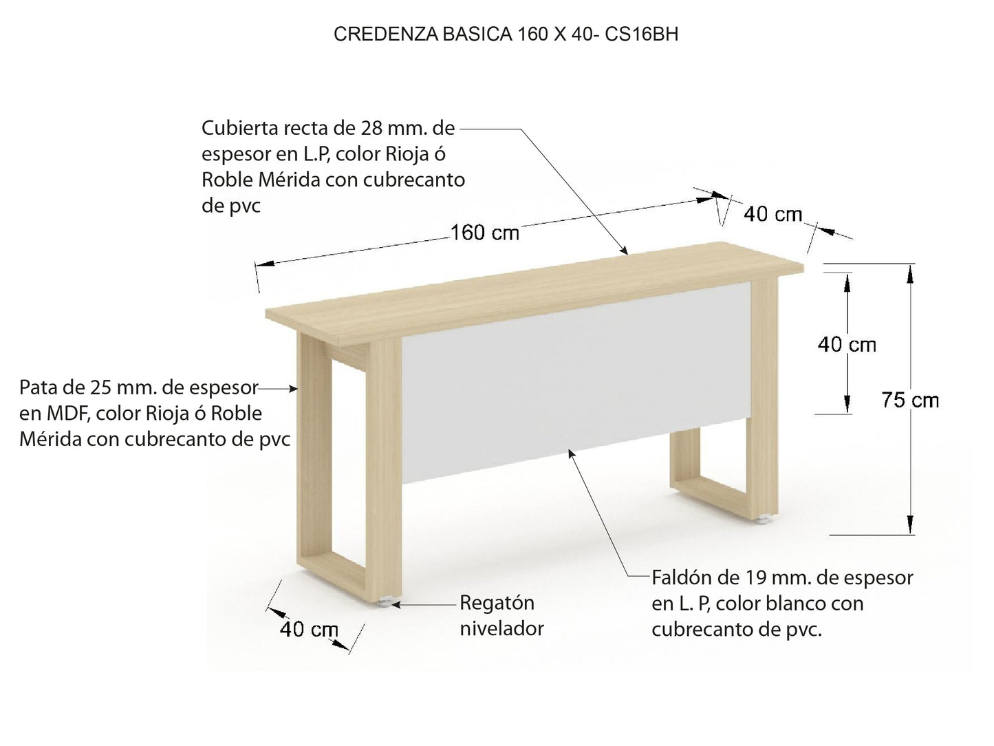 Credenza Ejecutiva Bohom con Cubierta en Color