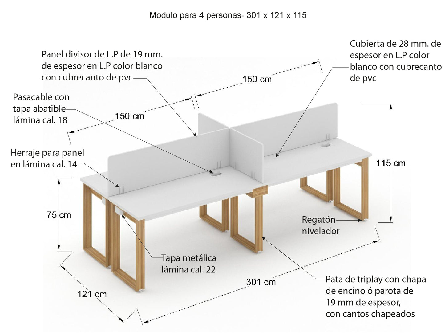 Modulo de Trabajo Bohom para 4 personas