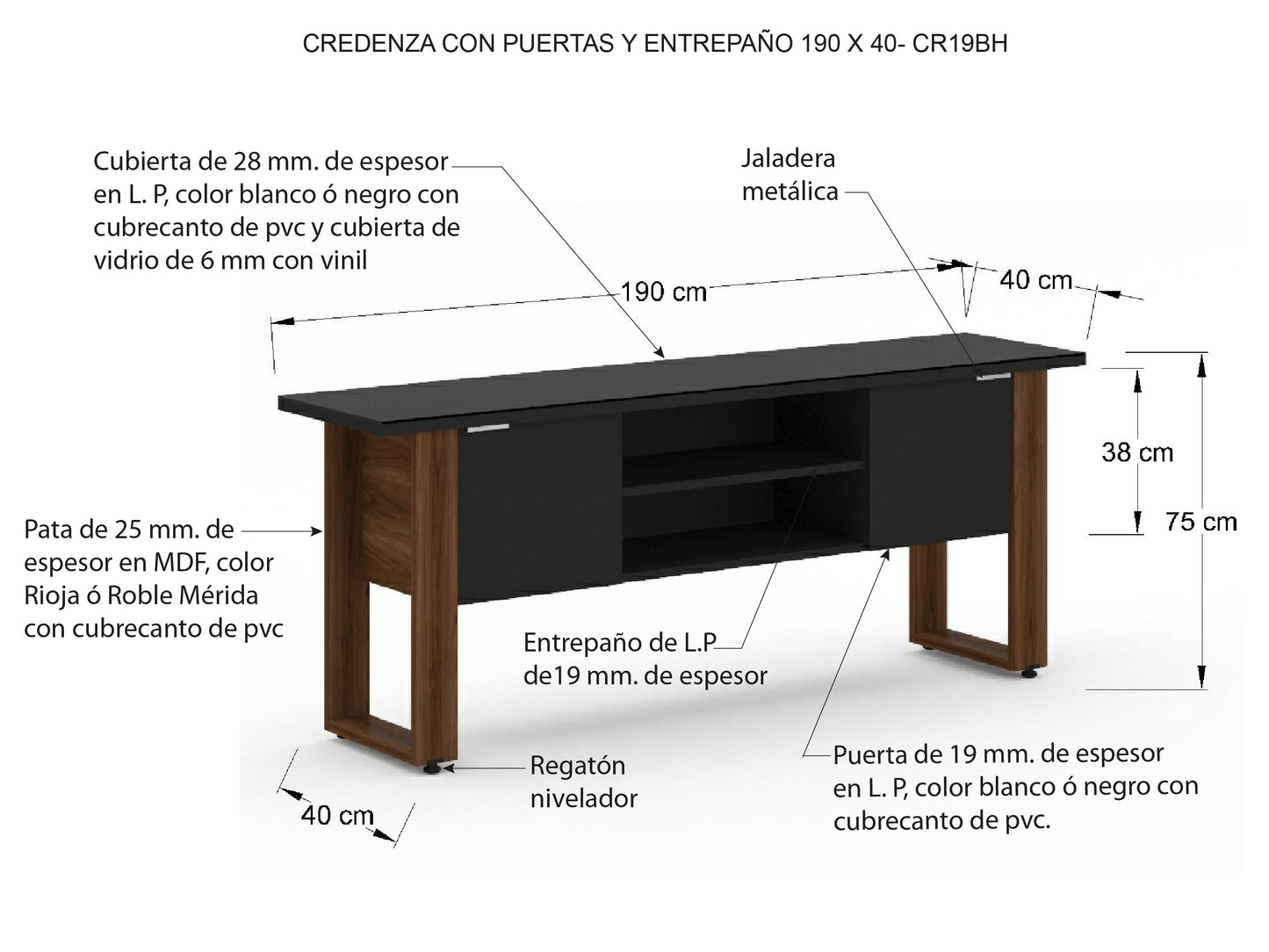 Credenza Ejecutiva Bohom-Lira con Puertas y Estantes