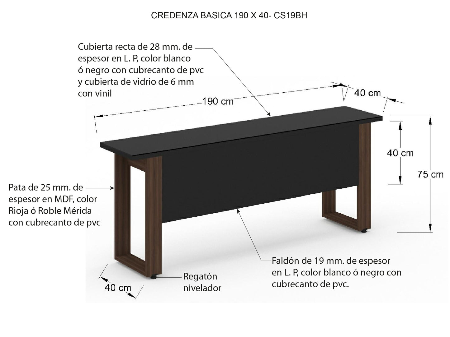 Credenza Bohom con Cubierta en Cristal Ne