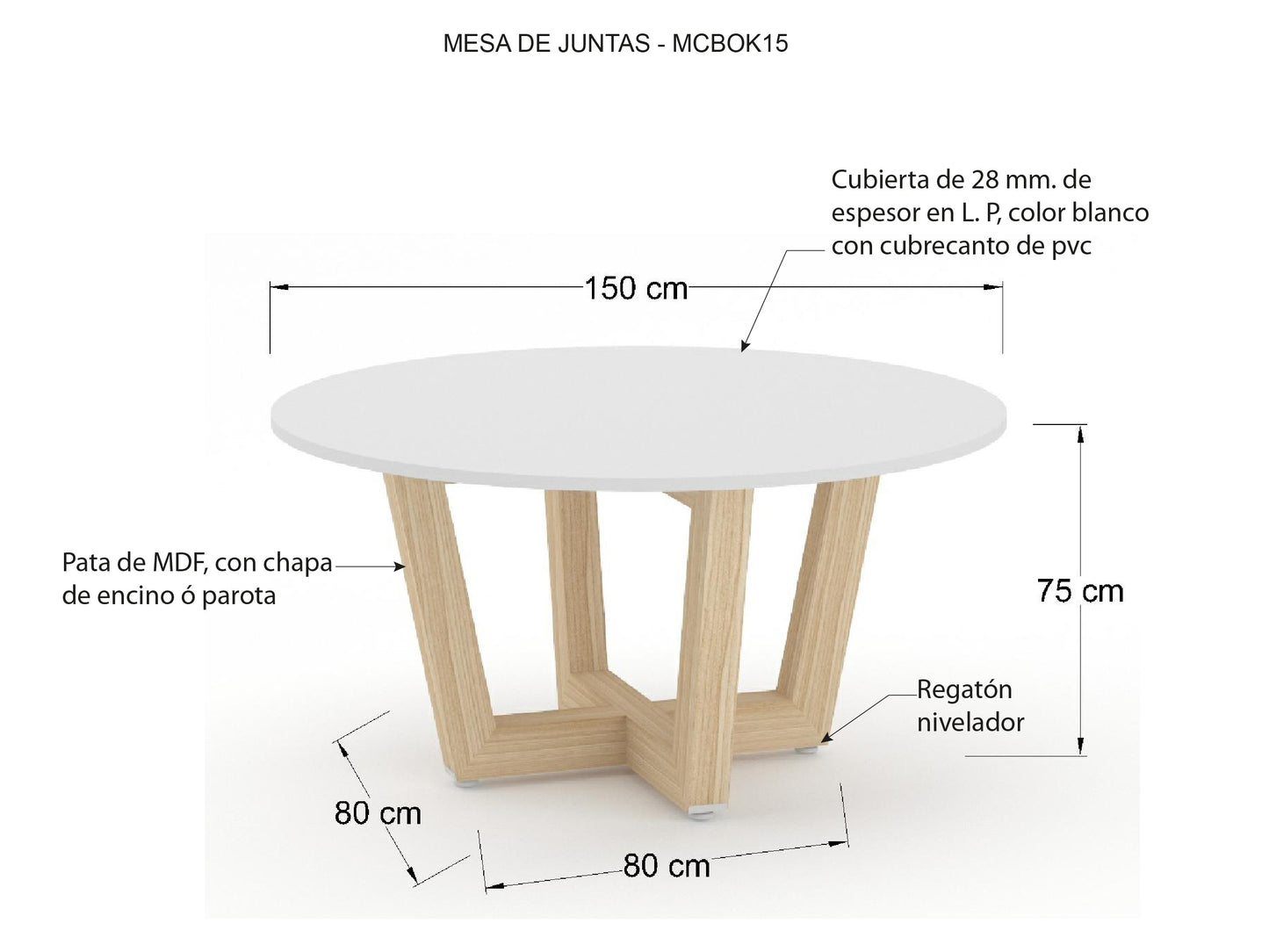Mesa de Juntas Bok-Santal con Cubierta Blanca