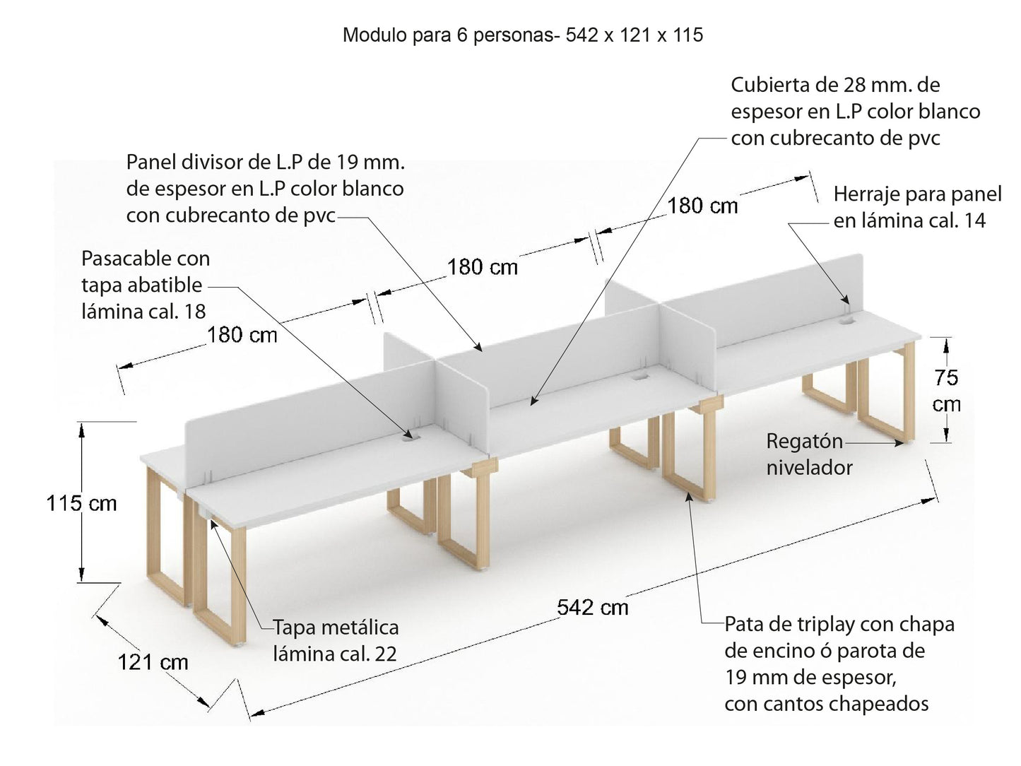 Modulo de Trabajo Bohom para 6 personas