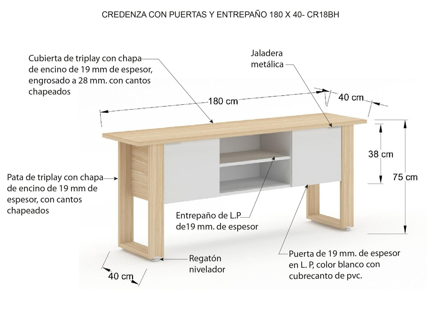 Credenza Ejecutiva Bohom-Santal con Puertas y Estantes