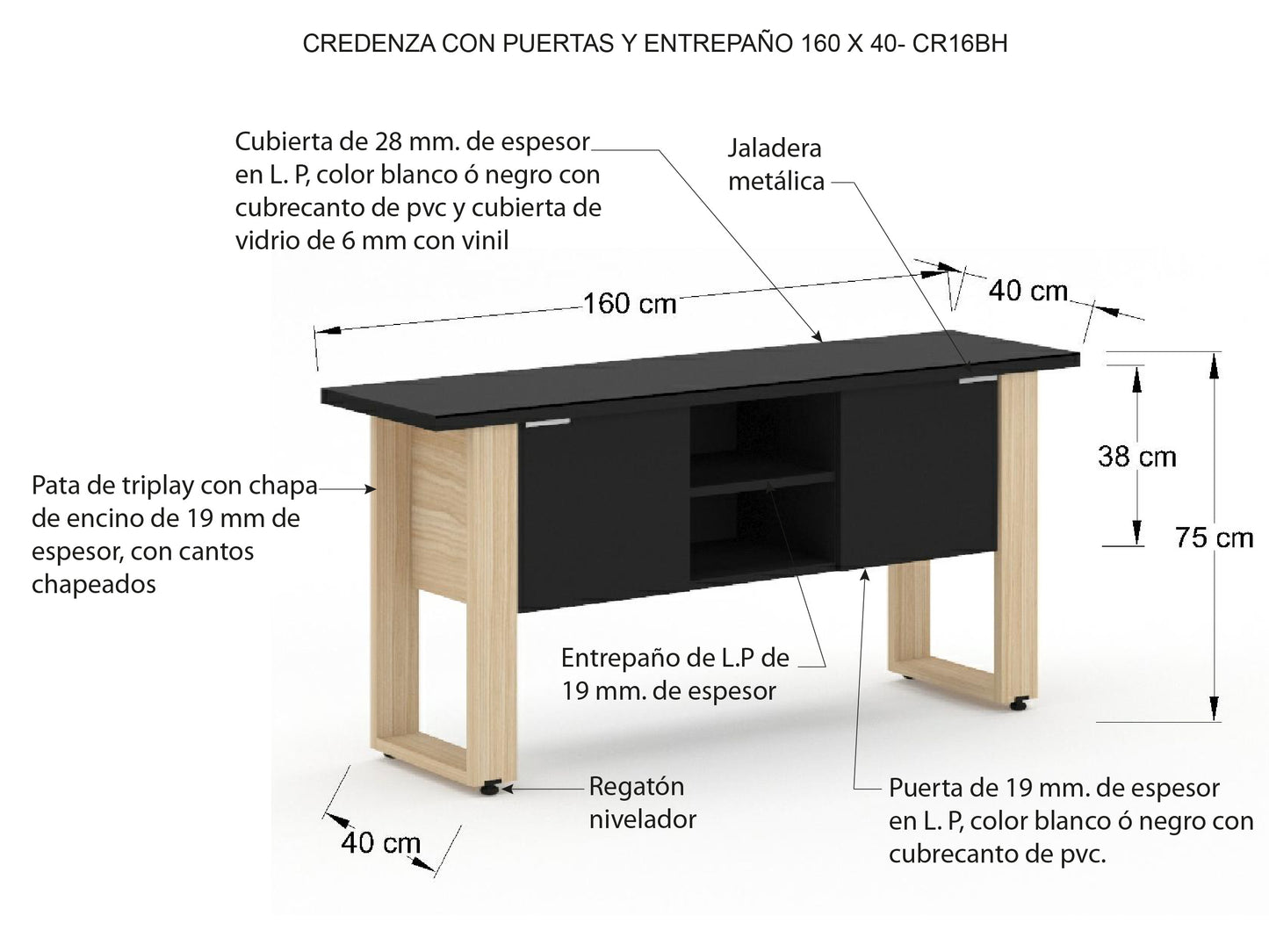 Credenza Ejecutiva Bohom-Thera con Puertas y Estantes
