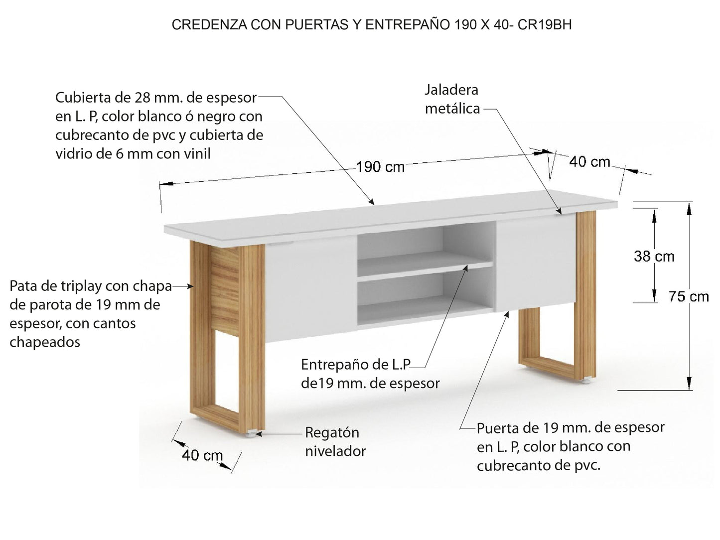 Credenza Ejecutiva Bohom-Luma con Puertas y Estantes