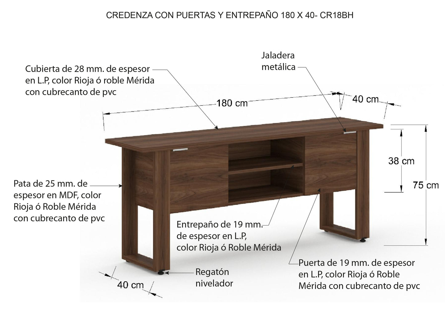 Credenza Ejecutiva Bohom-Opus con Puertas y Estantes