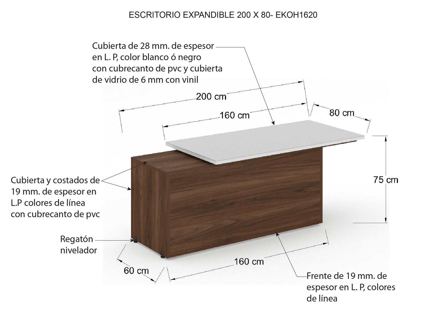 Escritorio Ejecutivo Koh con Cubierta de Cristal Blanca