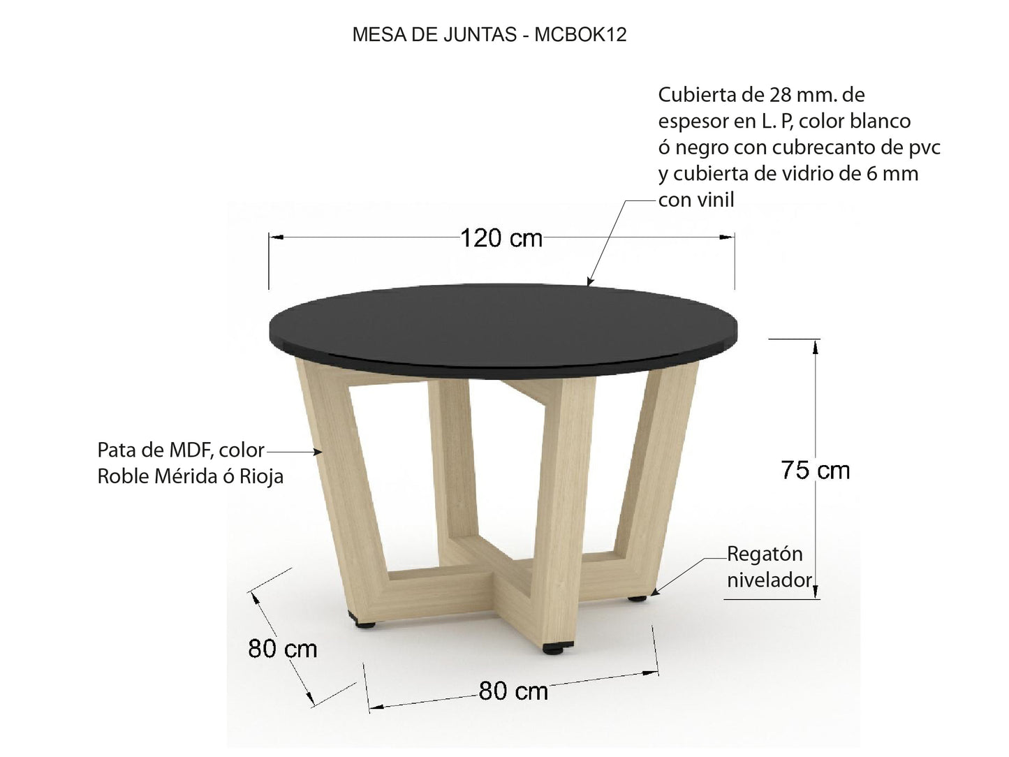 Mesa de Juntas Bok con Cubierta Negra de Cristal