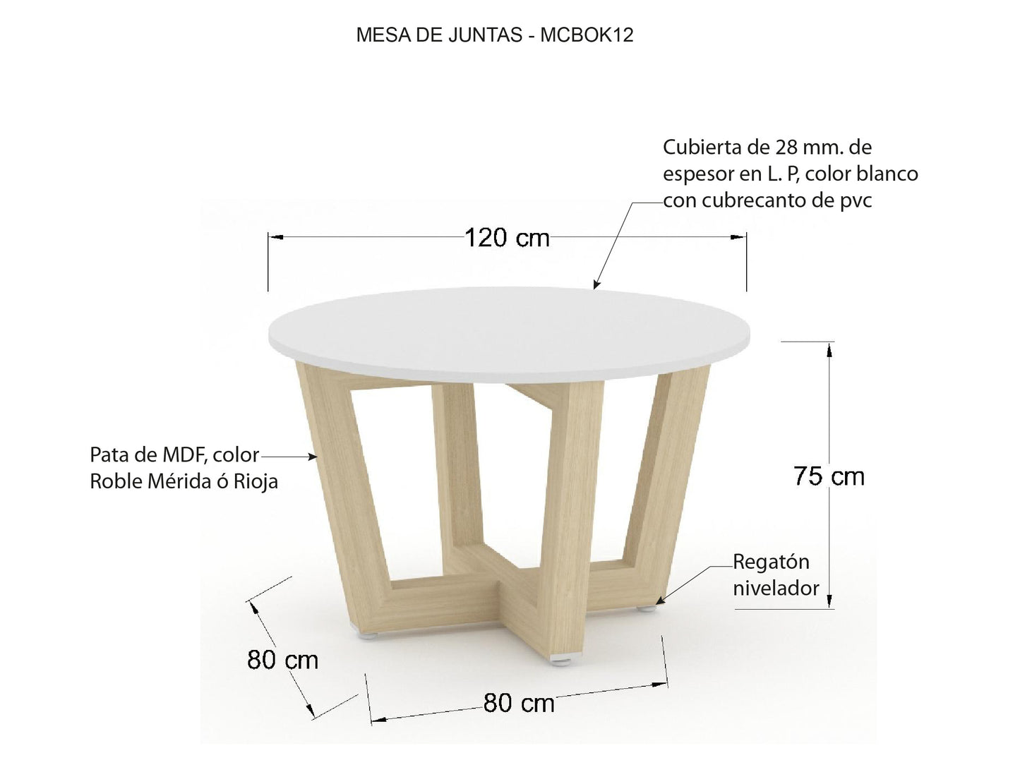 Mesa de Juntas Bok con Cubierta Blanca.