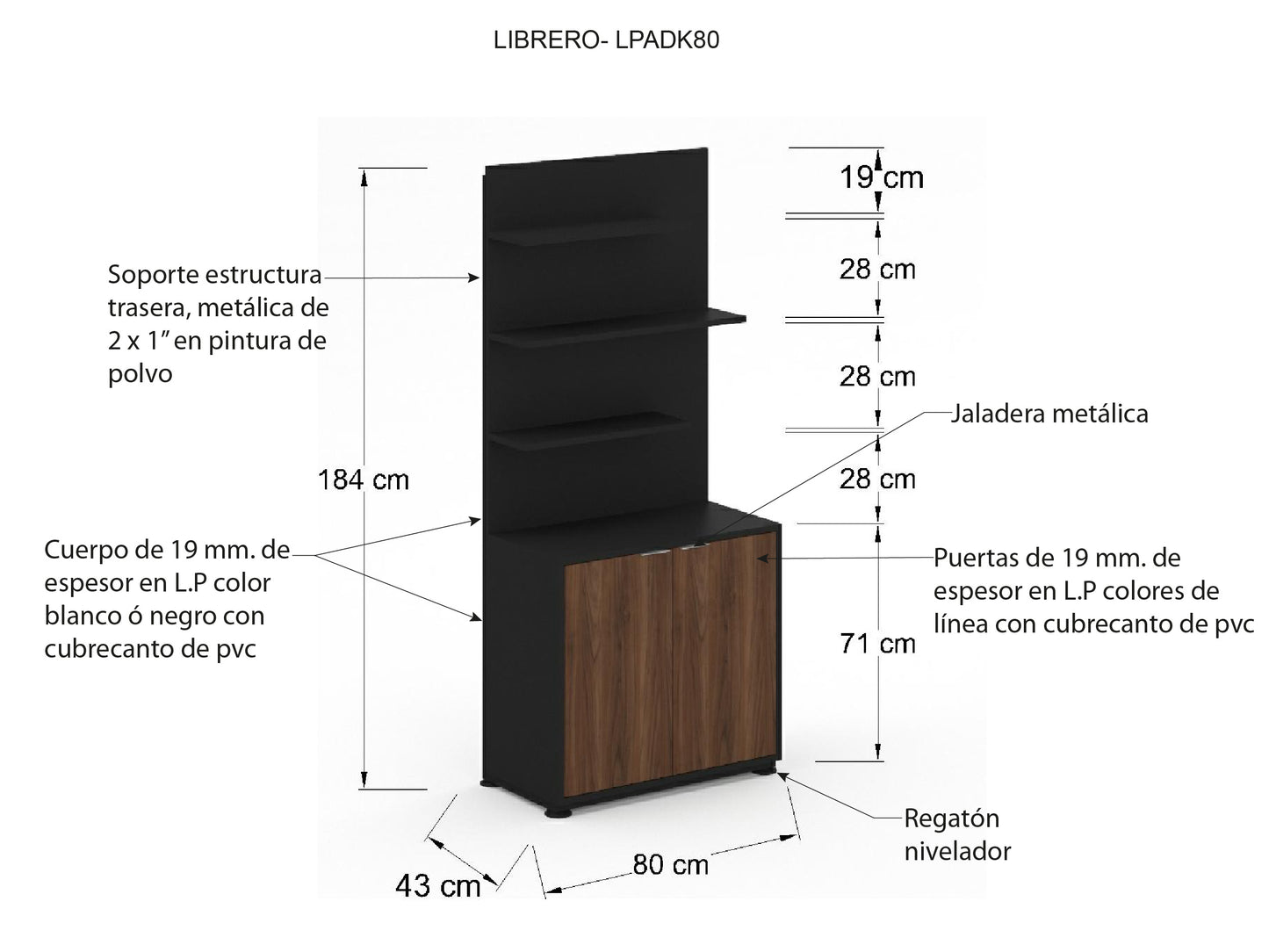 Librero Ejecutivo Bohom con Cuerpo en Blanco o Negro
