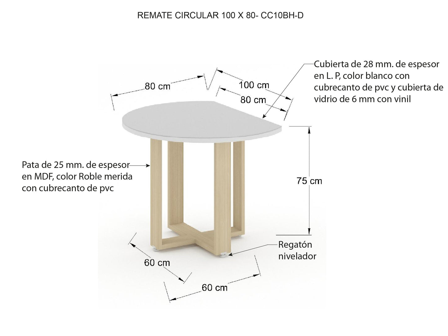Remate Circular Bohom con Cubierta de Cristal