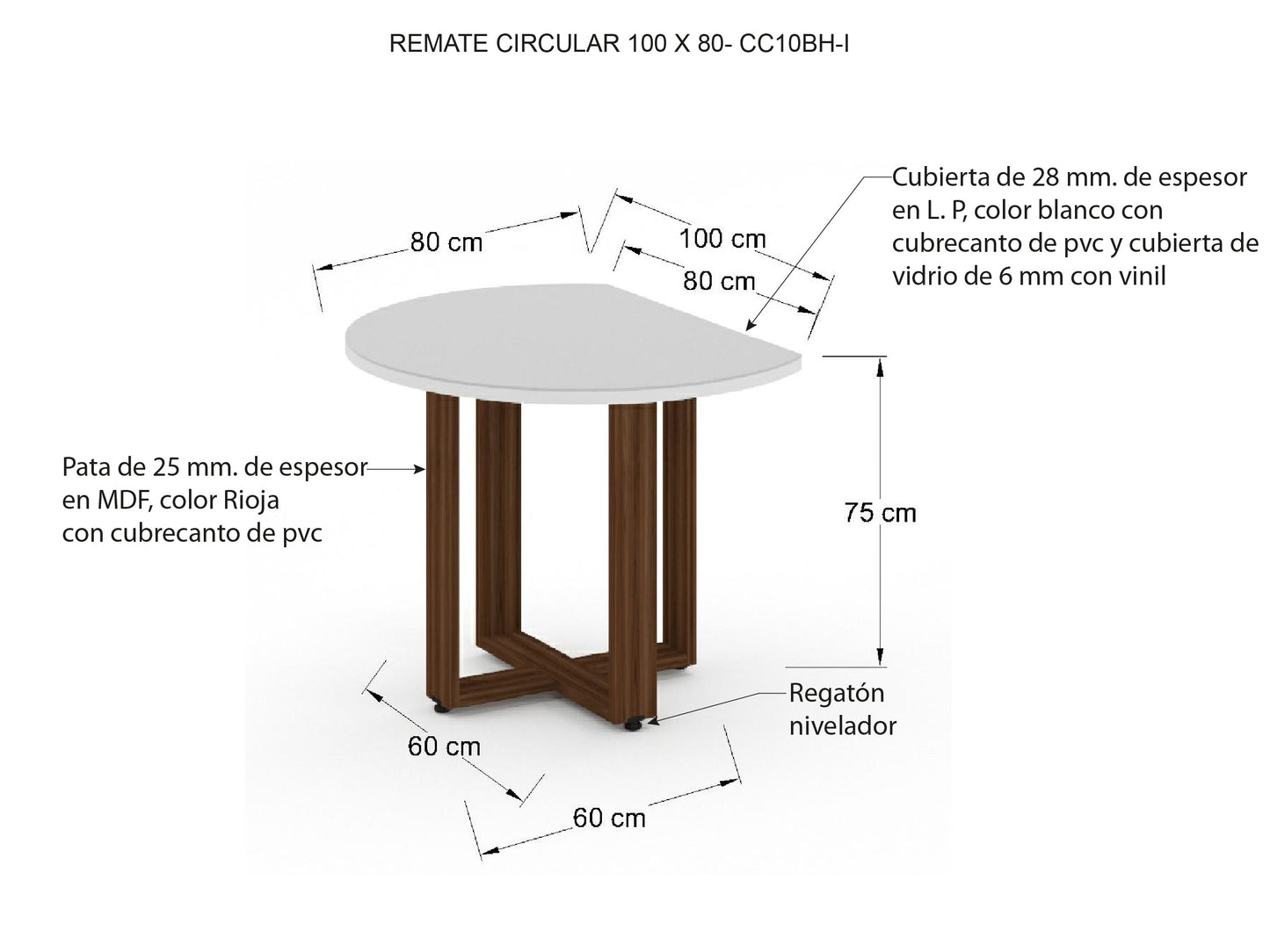 Remate Circular Bohom con Cubierta de Cristal