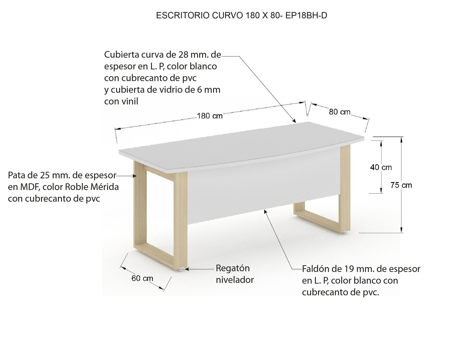 Escritorio Ejecutivo Bohom con Cubierta Curva