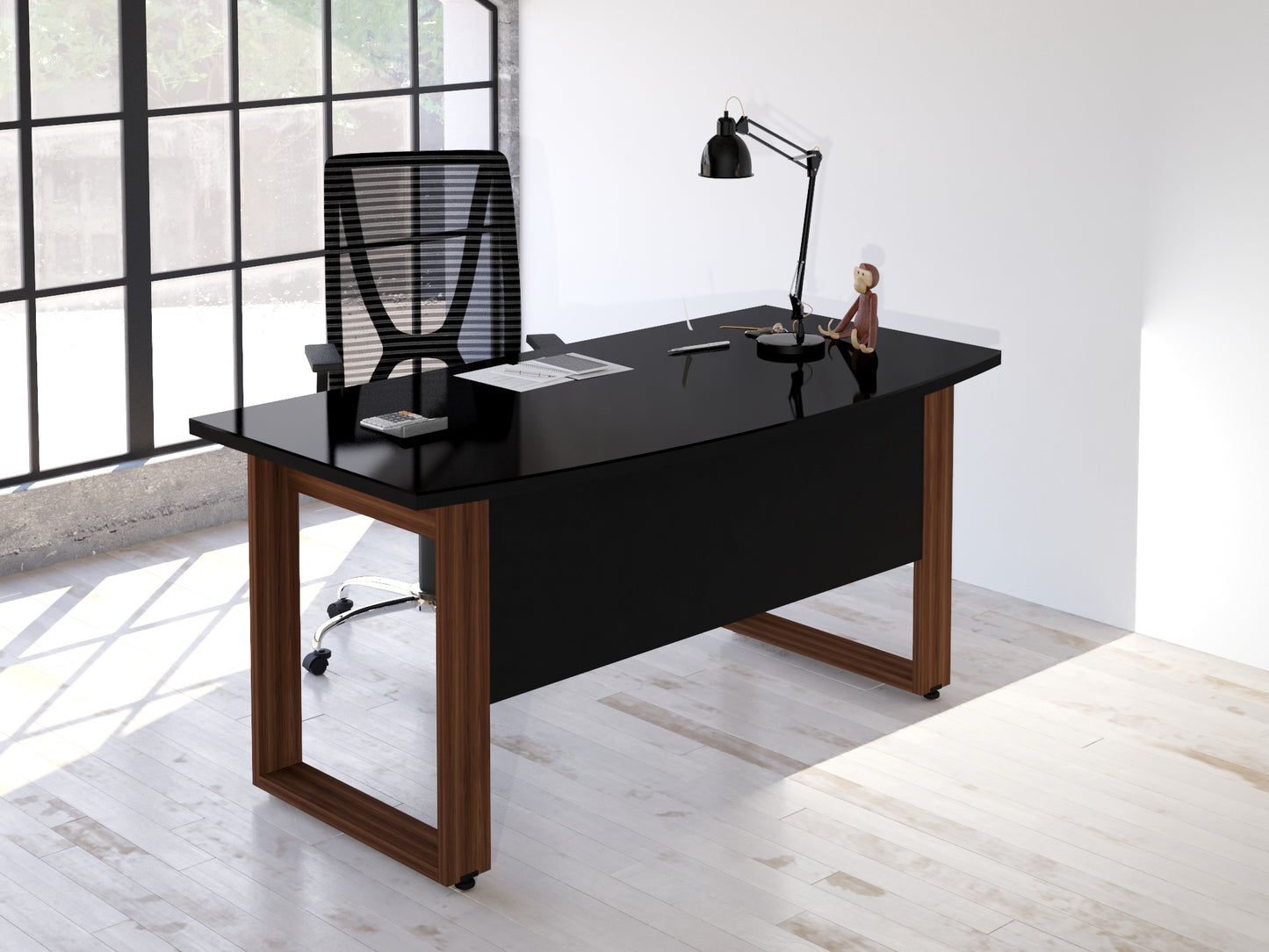 Escritorio Ejecutivo Bohom con Cubierta Curva en Cristal Ne