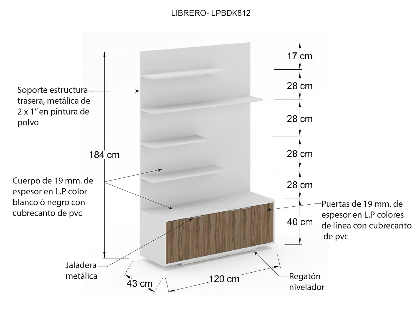 Librero Ejecutivo Bohom con Cuerpo en Blanco o Negro