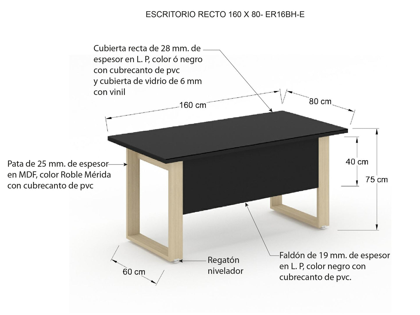 Escritorio Ejecutivo Bohom con Cubierta de Cristal Ne
