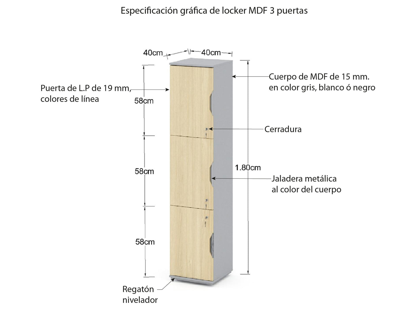 Locker Económico de MDF 3 Puertas LKDF3