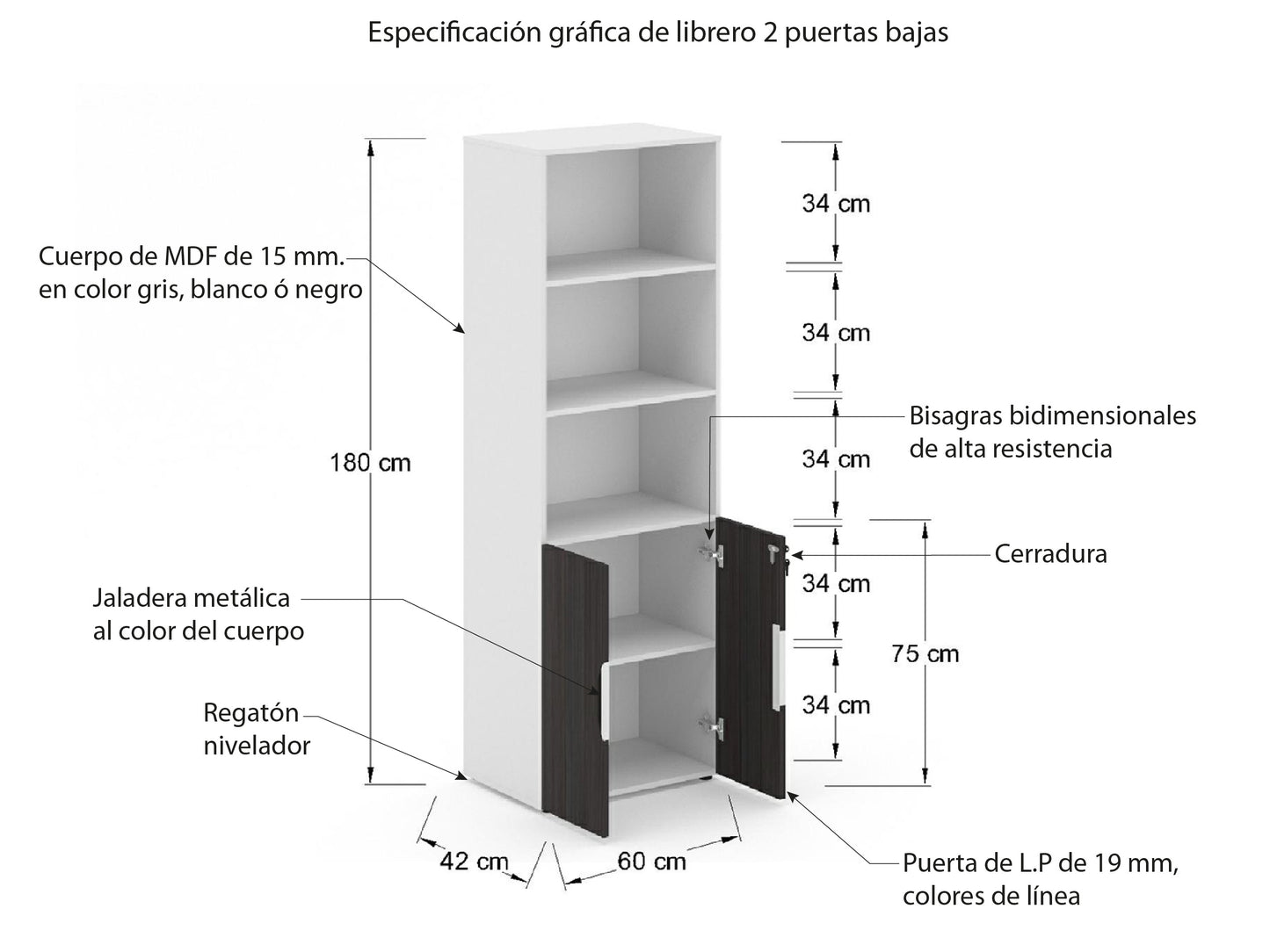 Librero Económico de MDF Con Puertas LMMF18