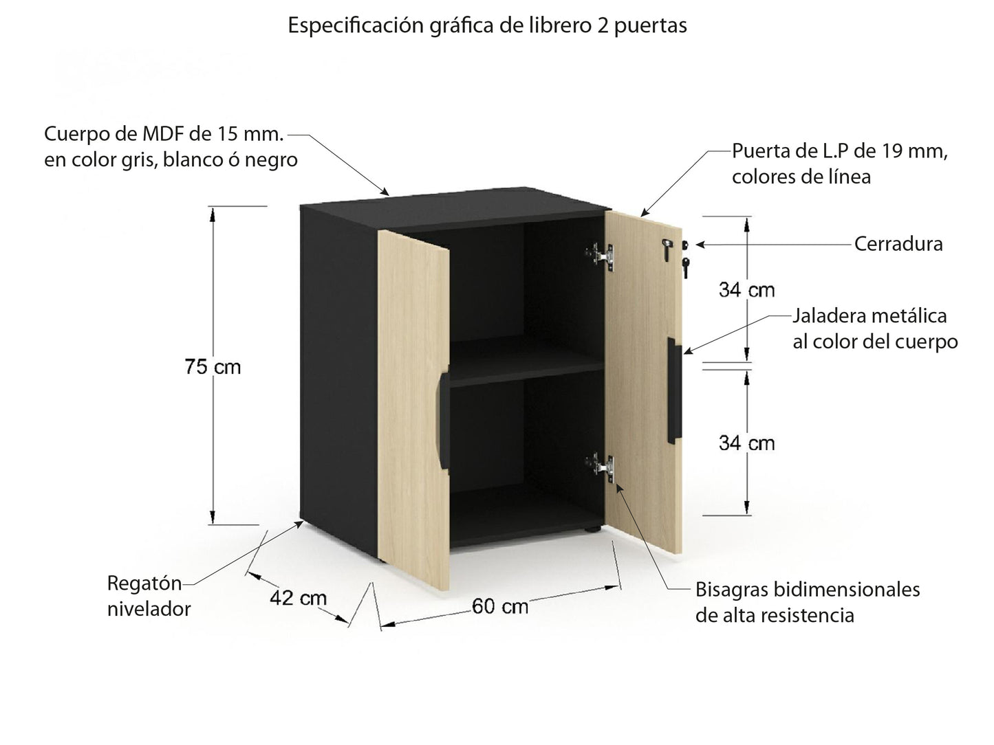 Librero de 1 Entrepaño con Puertas