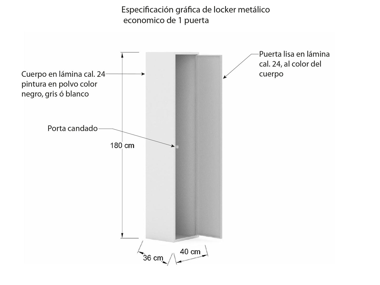 Locker Económico Metálico 1 Puerta LCK1PPG, LCK1PPN, LCK1PPB