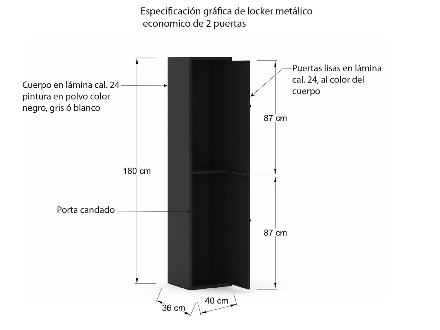Locker Económico Metálico 2 Puertas LCK2PPG, LCK2PPN, LCK2PPB