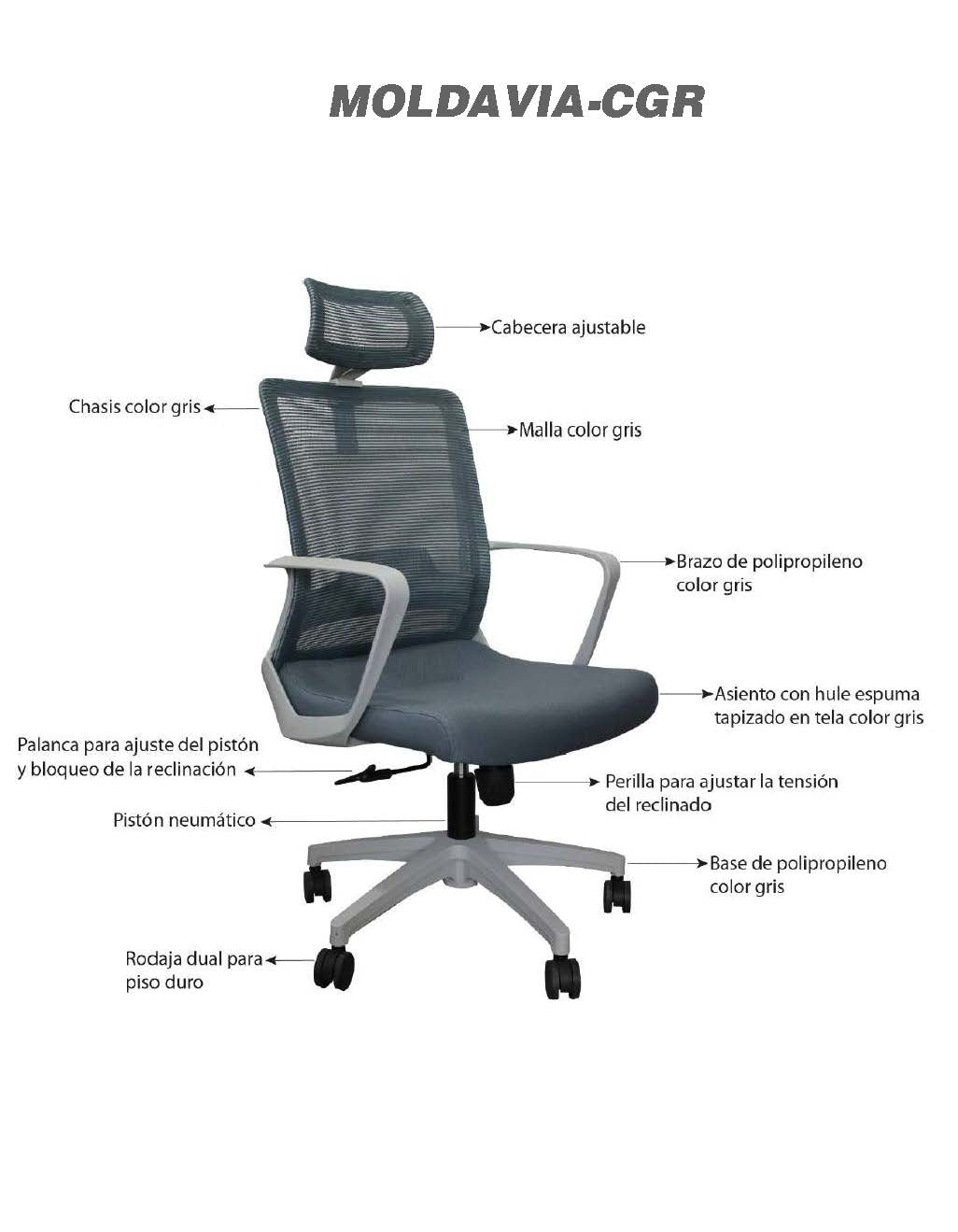 Silla Directiva Moldavia Gris Con Cabecera