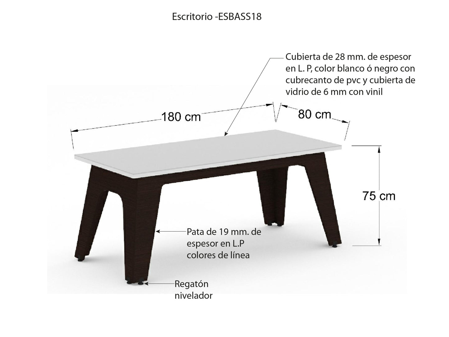 Escritorio Recto Basse con Cubierta de Cristal Blanco