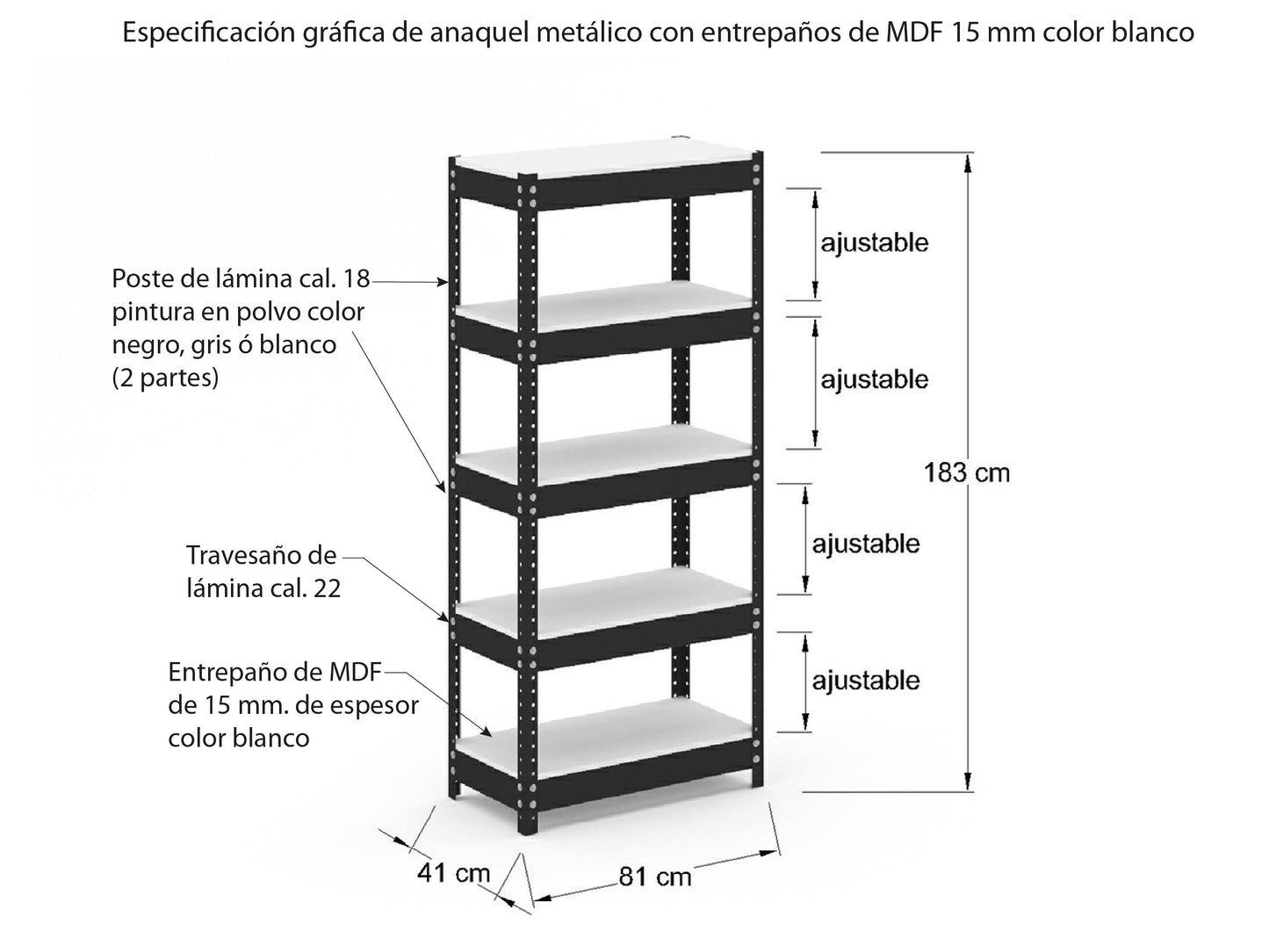 Anaquel Metálico Entrepaño en MDF BL AMDF8381