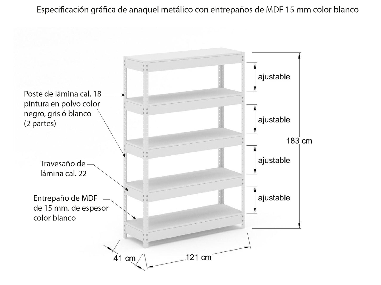 Anaquel Metálico Entrepaño En MDF BL AMDF8321