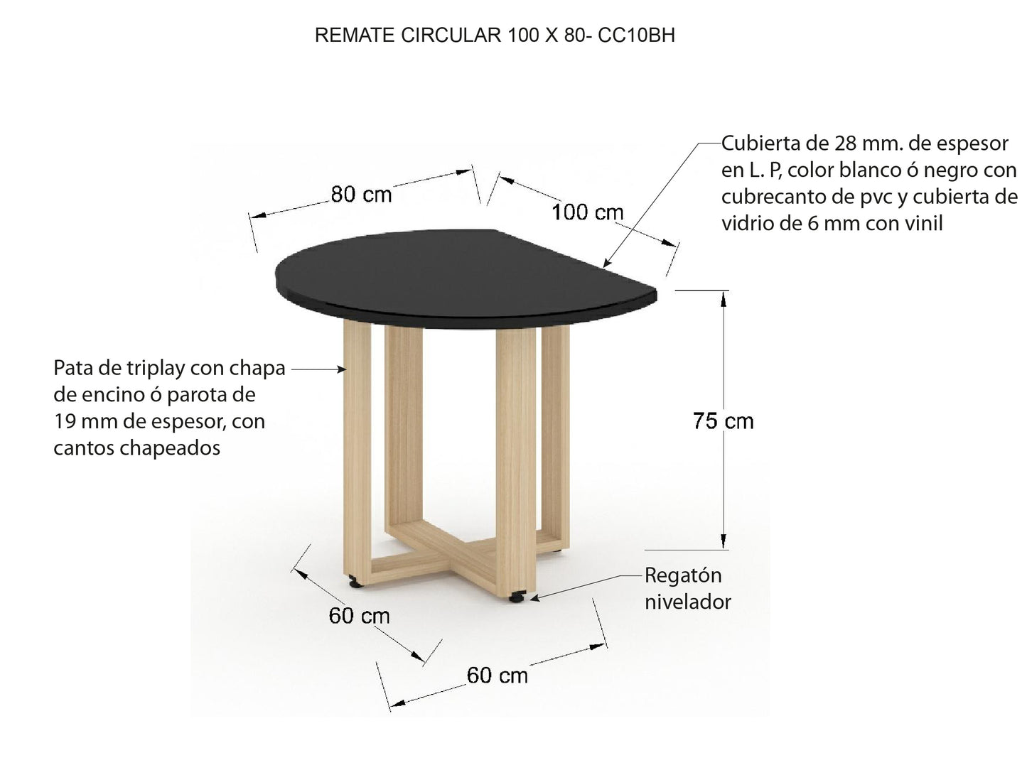 Remate Circular Bohom-Santal con Cristal Negro