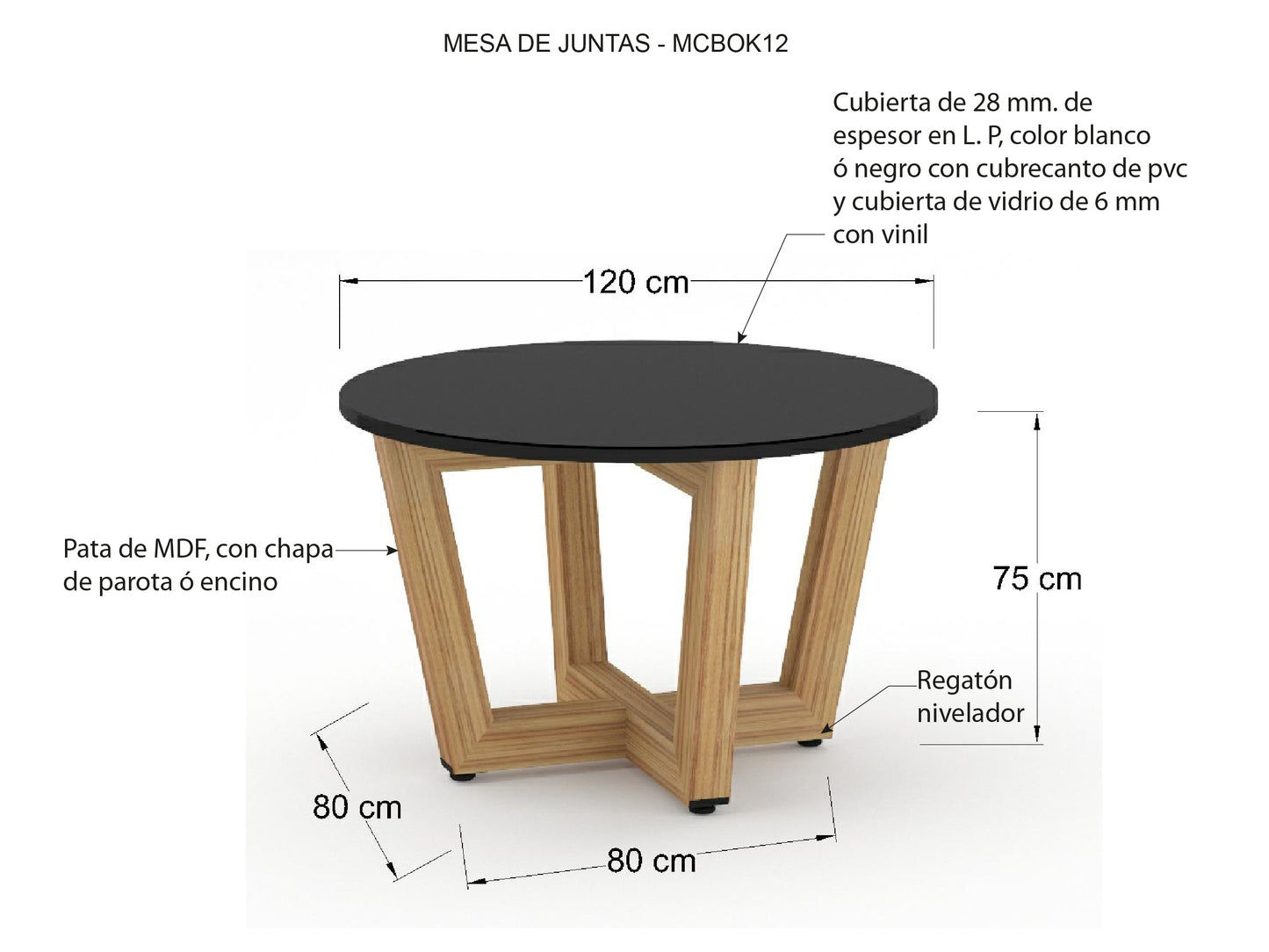 Mesa de Juntas Bok-Santal con Cubierta Negra de Cristal