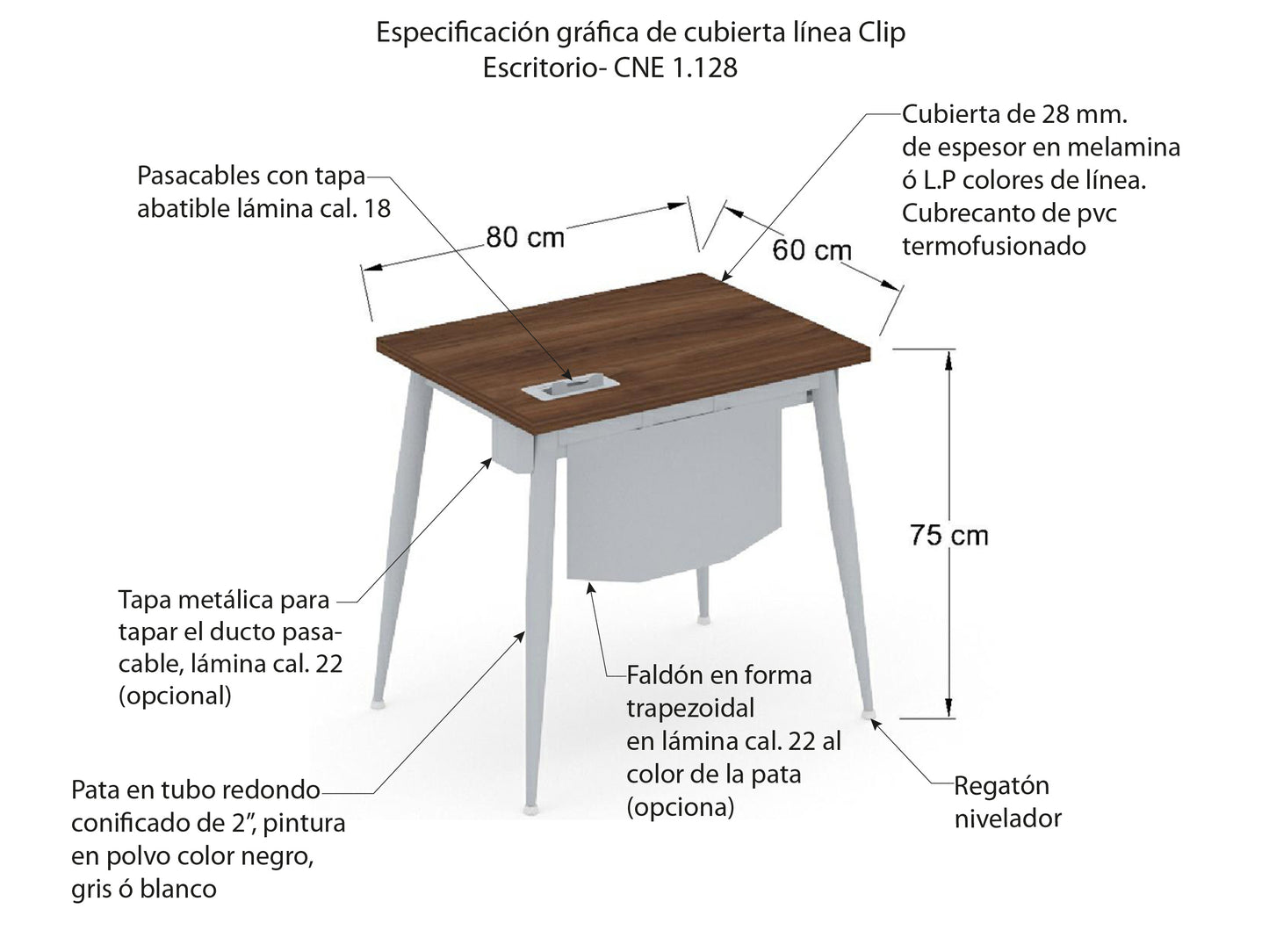 Escritorio Individual Clip Conico CNE 28