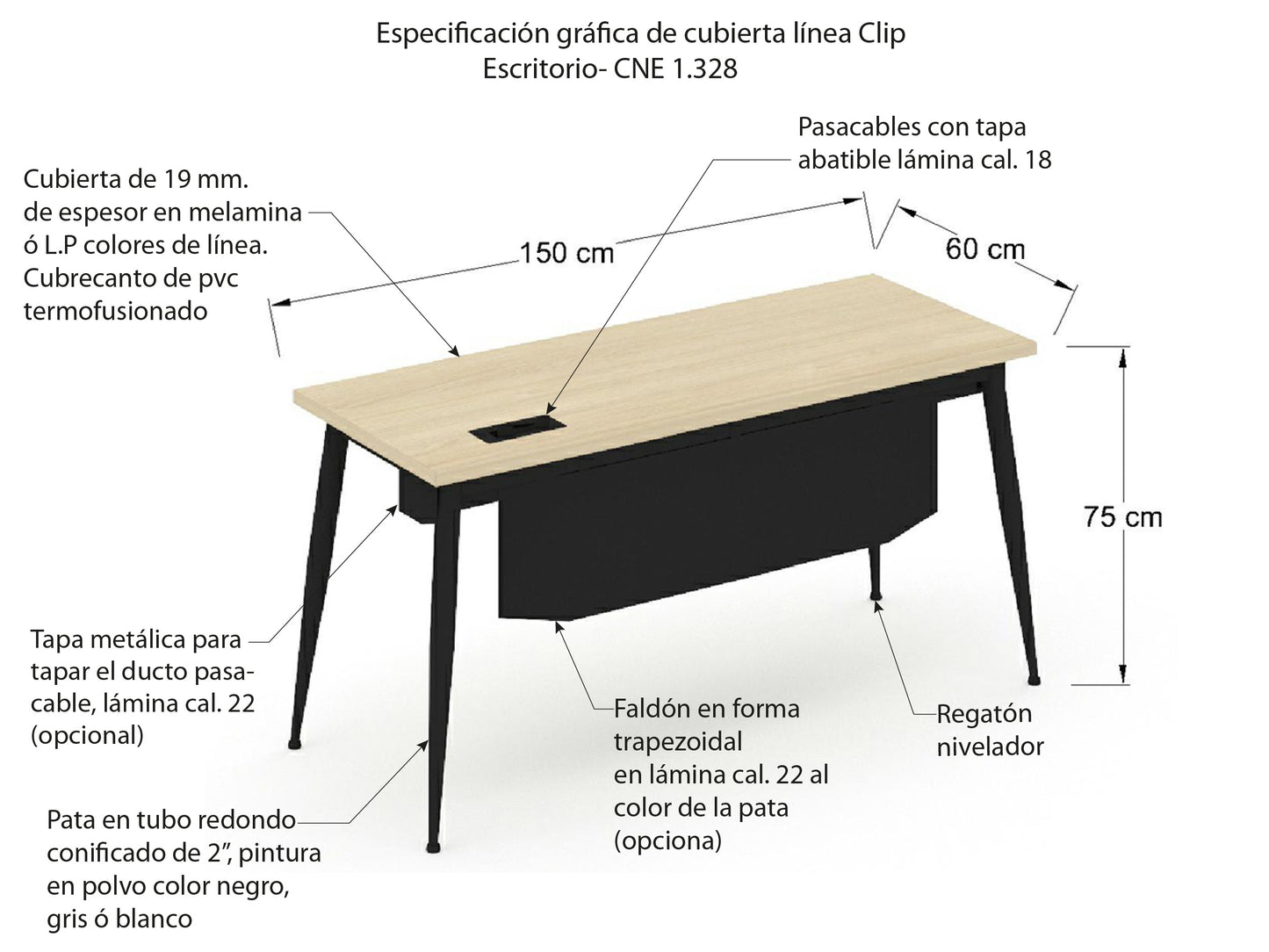 Escritorio Individual Clip Conico CNE 28