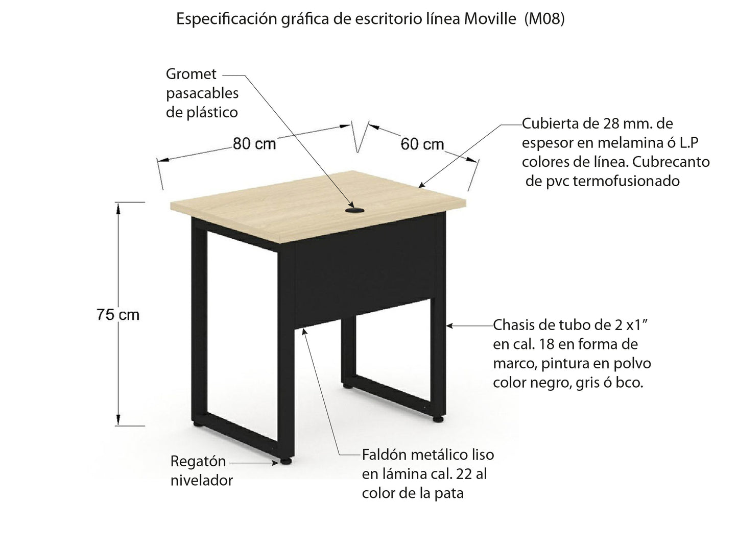 Escritorio Individual Recto Met