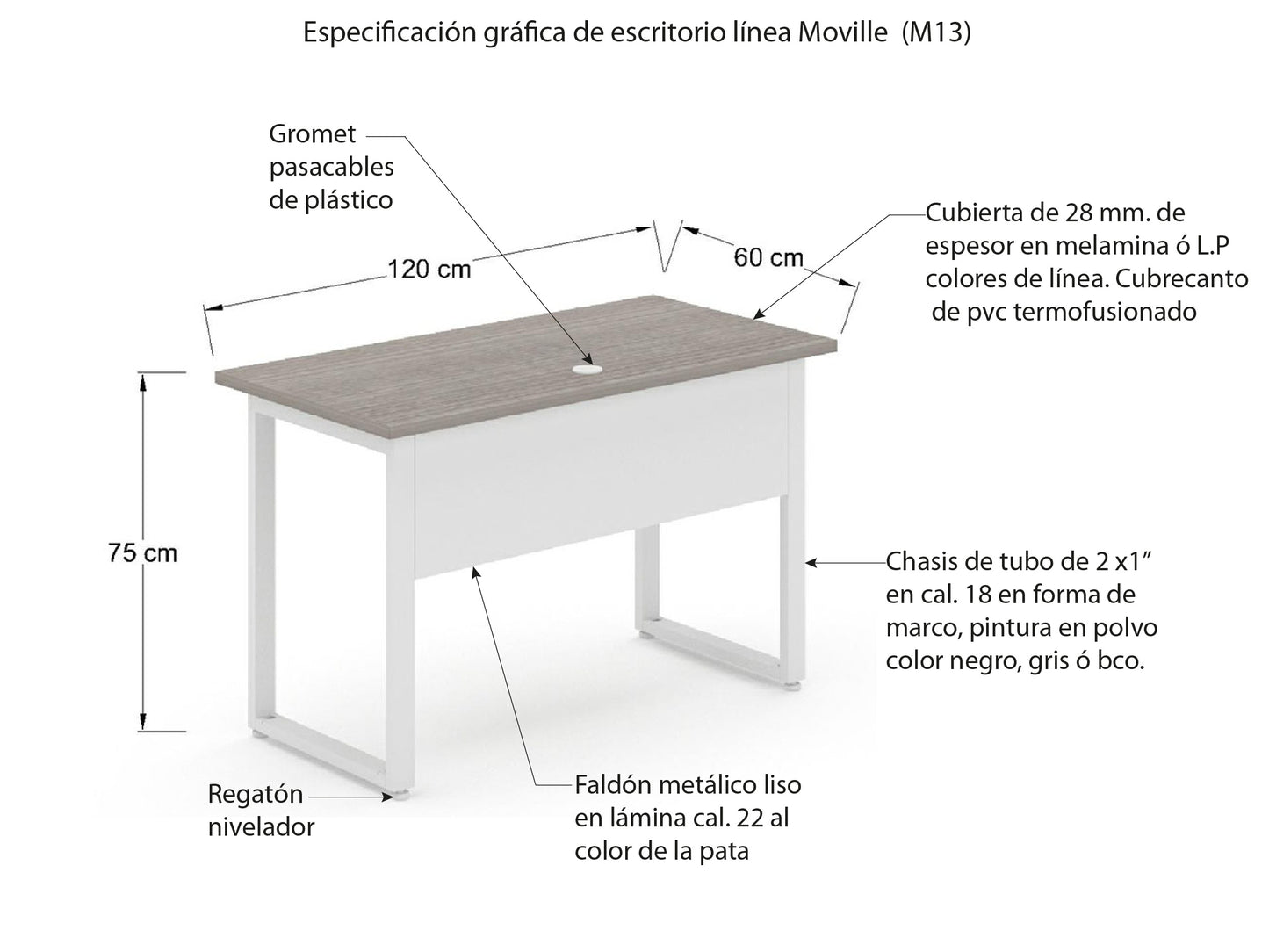 Escritorio Individual Recto Met
