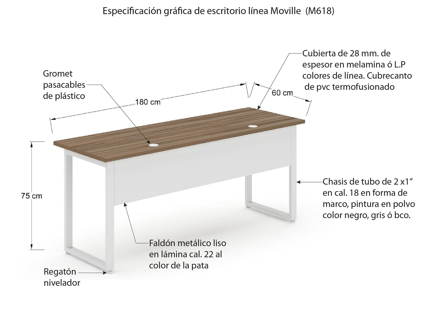 Escritorio Individual Recto Met