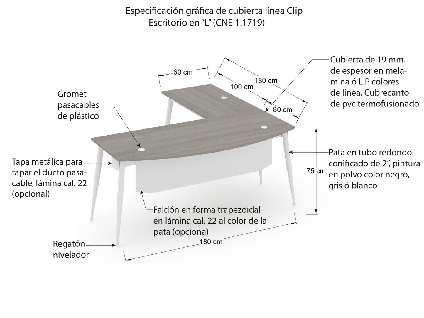 Escritorio Ejecutivo con Lateral Clip Cónico CNE 1.1719