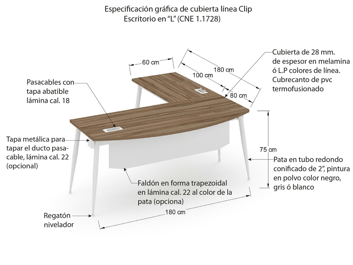 Escritorio con Lateral Clip Conico CNE 1.1728