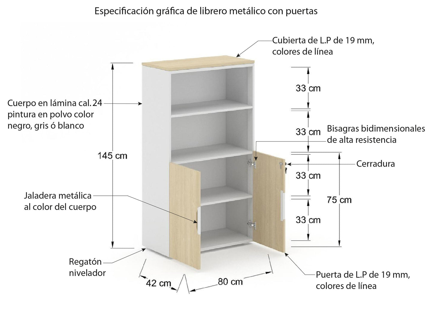 Librero Metálico Con Puertas L3ML74