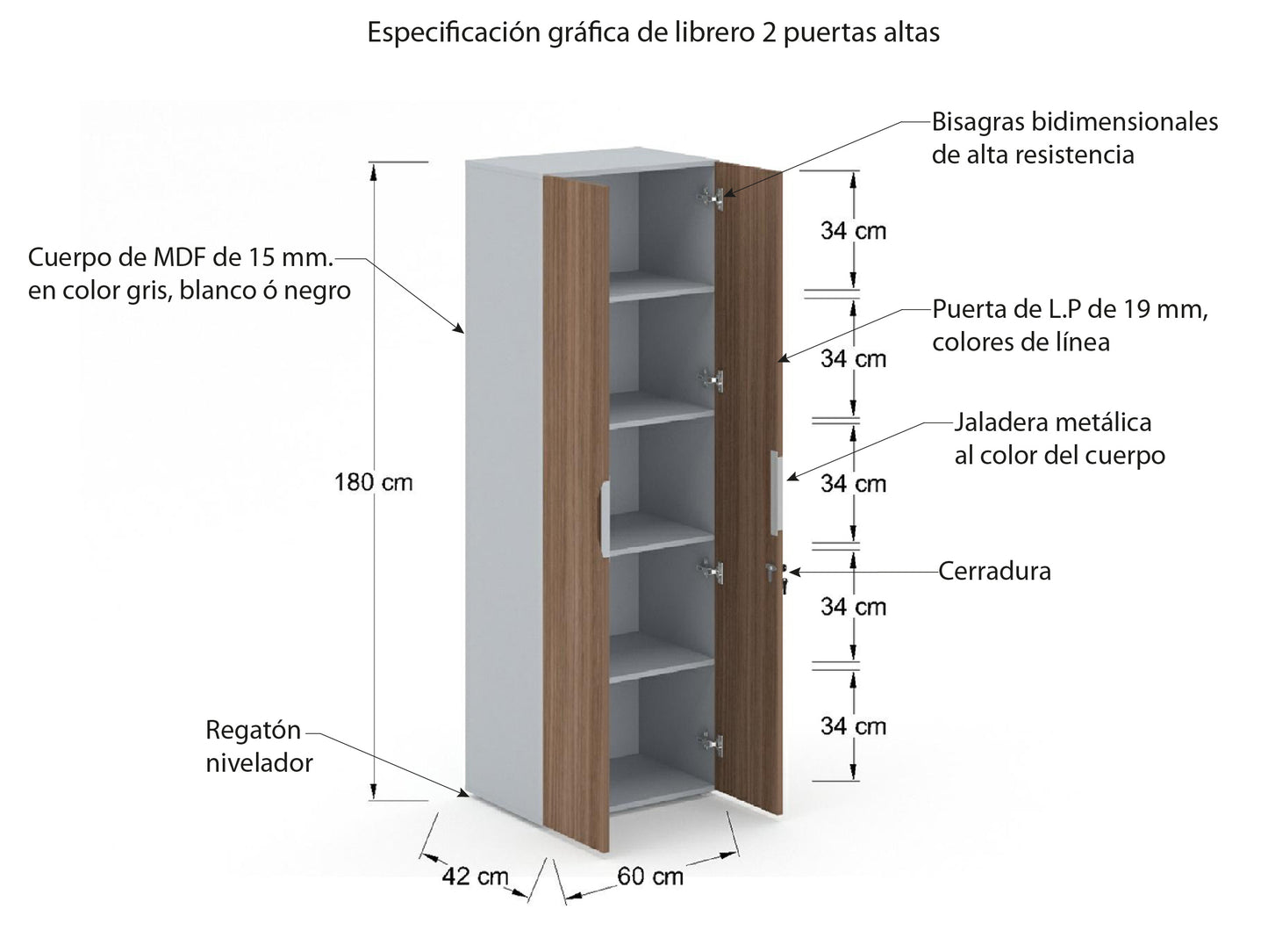 Librero Económico de MDF Con Puertas LPMF18